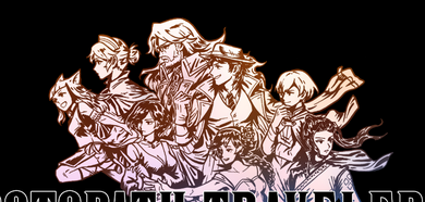 Octopath traveler II all eight travelers in FF logo style